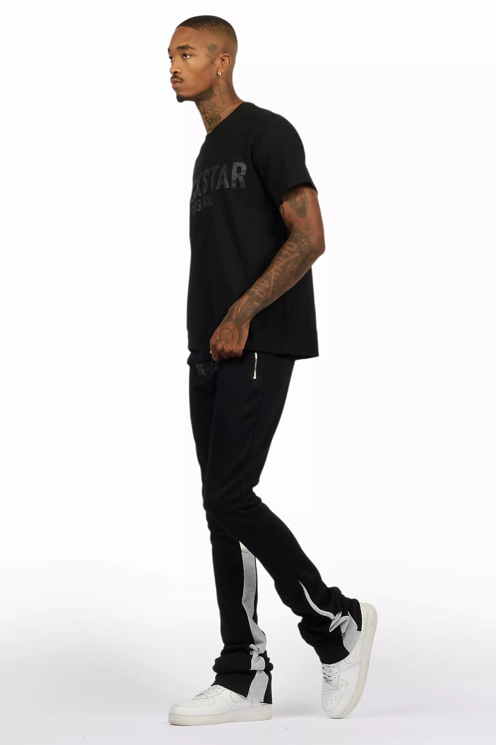 Sana Black T-Shirt/Stacked Track Pant Set Male Product Image
