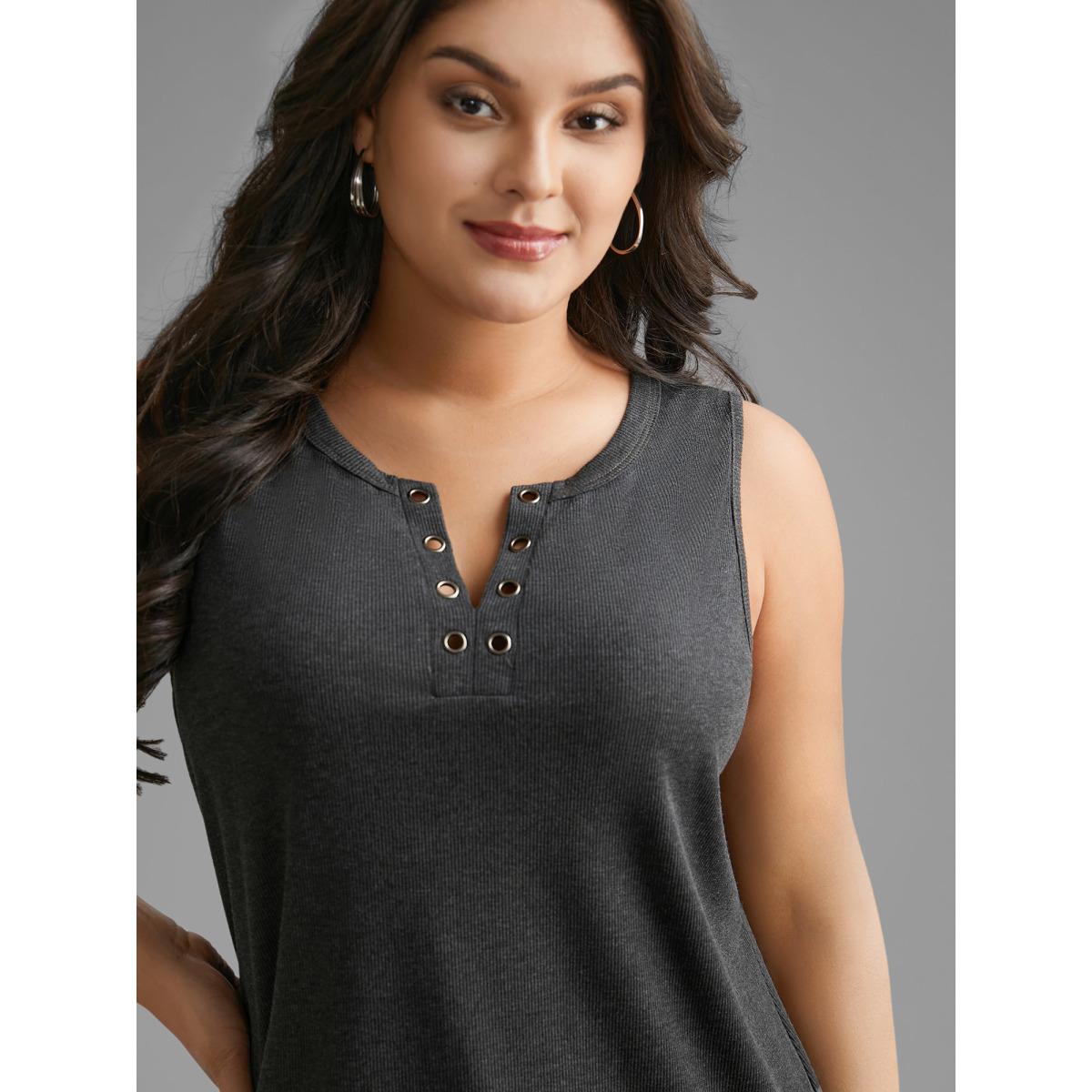 Plus Size Notched Collar Eyelet Tank Top Women DimGray Leisure Eyelet Notched collar Casual Tank Tops Camis BloomChic 26/4X Product Image