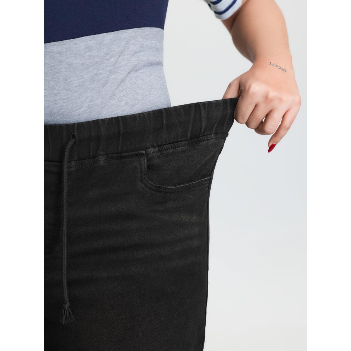 Plus Size Distressed Drawstring Roll Hem Denim Shorts Women Black Distressed Mid Rise High stretch Casual Slanted pocket Leisure Denim Shorts BloomChic 10/M Product Image