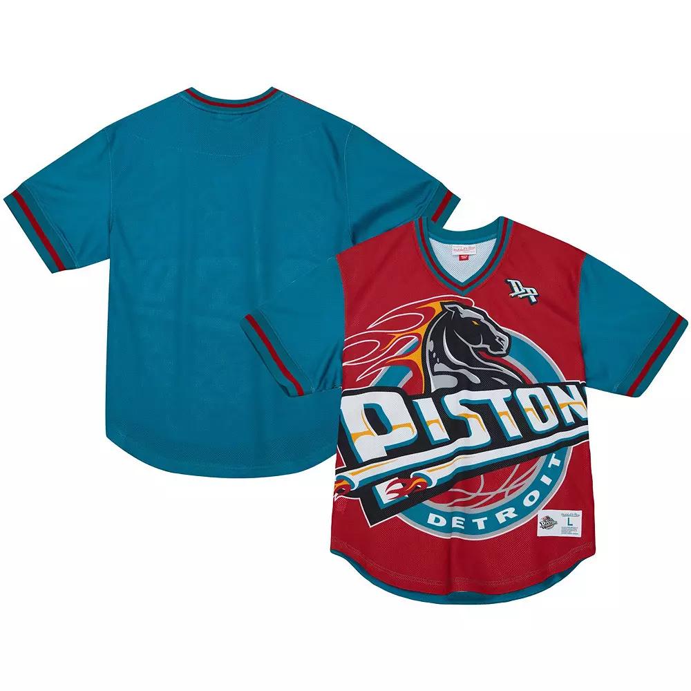 Men's Mitchell & Ness Red Detroit Pistons Jumbotron 3.0 Mesh V-Neck T-Shirt,  Product Image