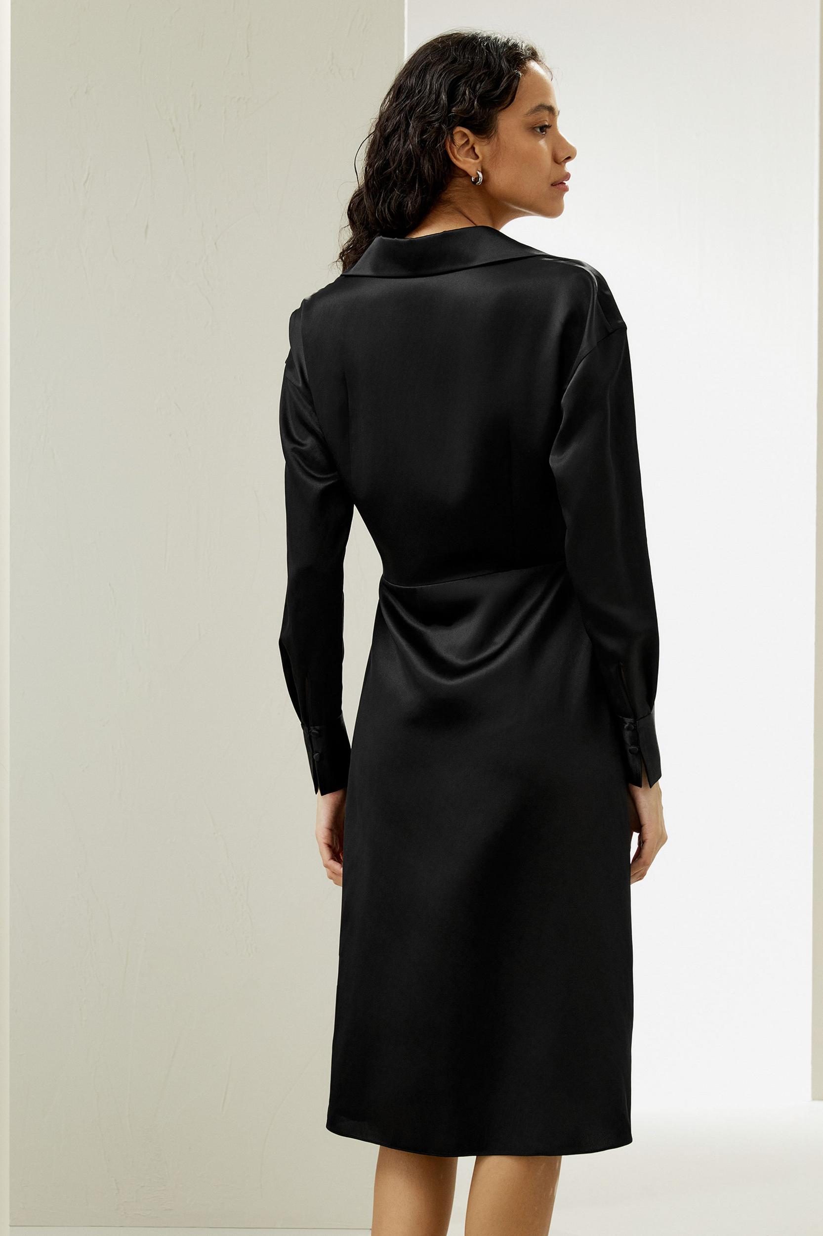 Collared Silk Wrap Dress Product Image