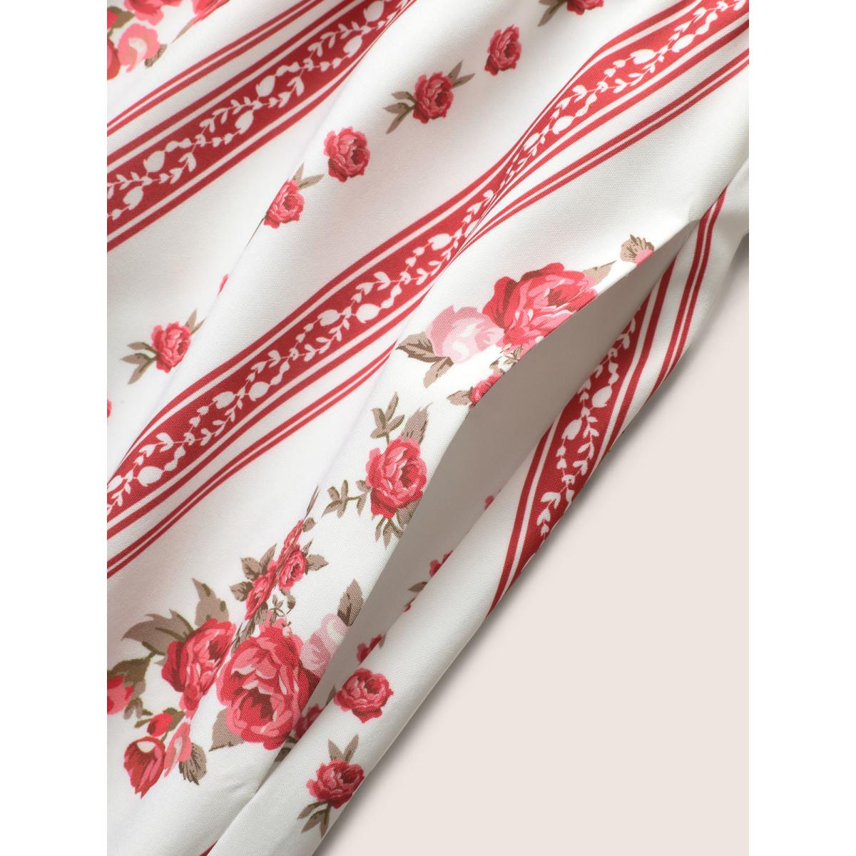 Plus Size Heart Neckline Boho Print Shirred Cami Midi Dress Originalwhite Women Elegant Shirred Heart neckline Sleeveless Curvy BloomChic 28/5X Product Image