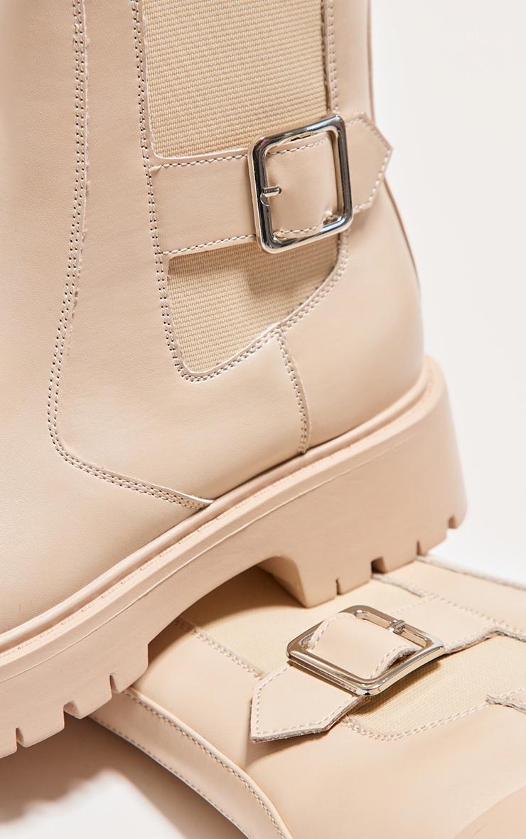 Cream PU Round Toe Chunky Sole Ankle Boots Product Image