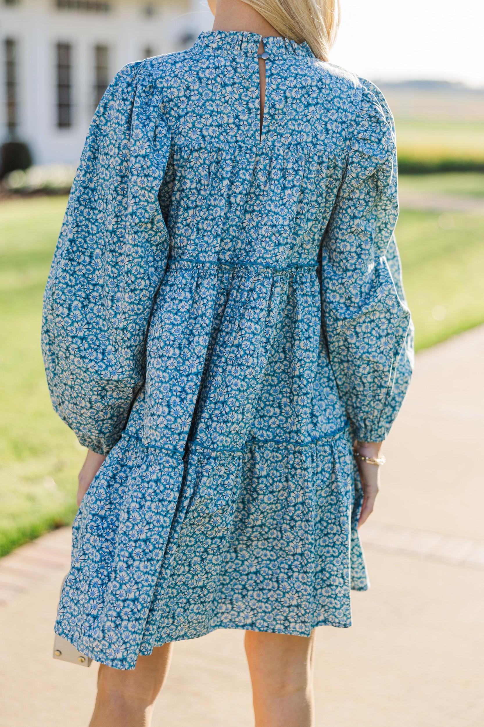 Be Your Best Blue Ditsy Floral Babydoll Dress Female Product Image