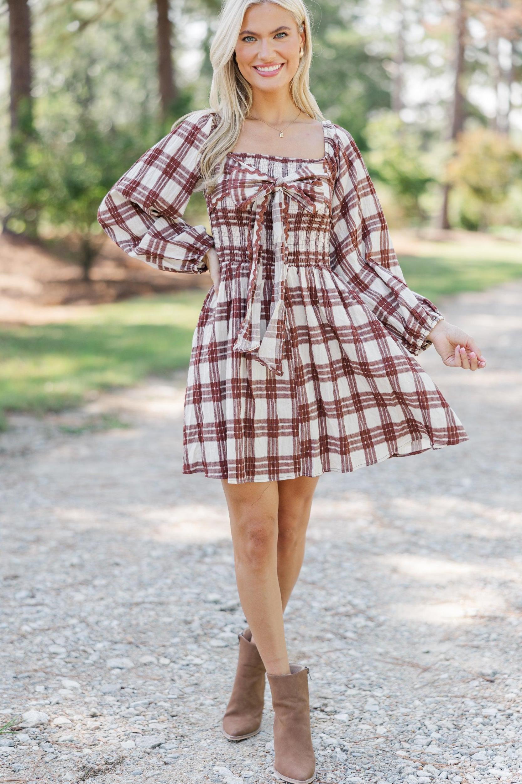 All That You Love Brown Plaid Dress Female Product Image