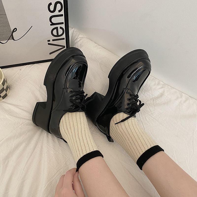Block Heel Platform Lace Up Oxfords Product Image
