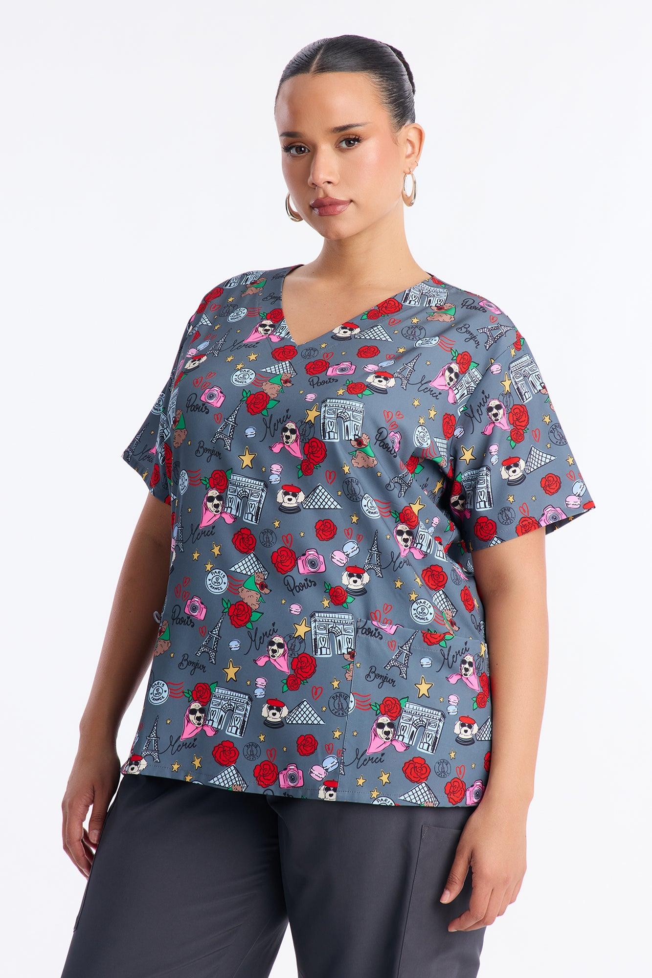 Ooh La La Scrub Top - Charcoal/combo Female Product Image