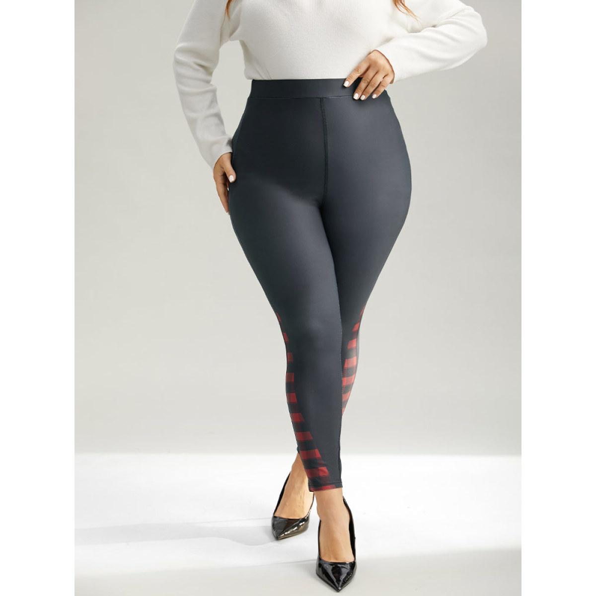 Plus Size Supersoft Essentials Plaid Patchwork High Rise Leggings Women Black Glamour High stretch Skinny High Rise Festival-Christmas Leggings BloomChic 30/6X Product Image