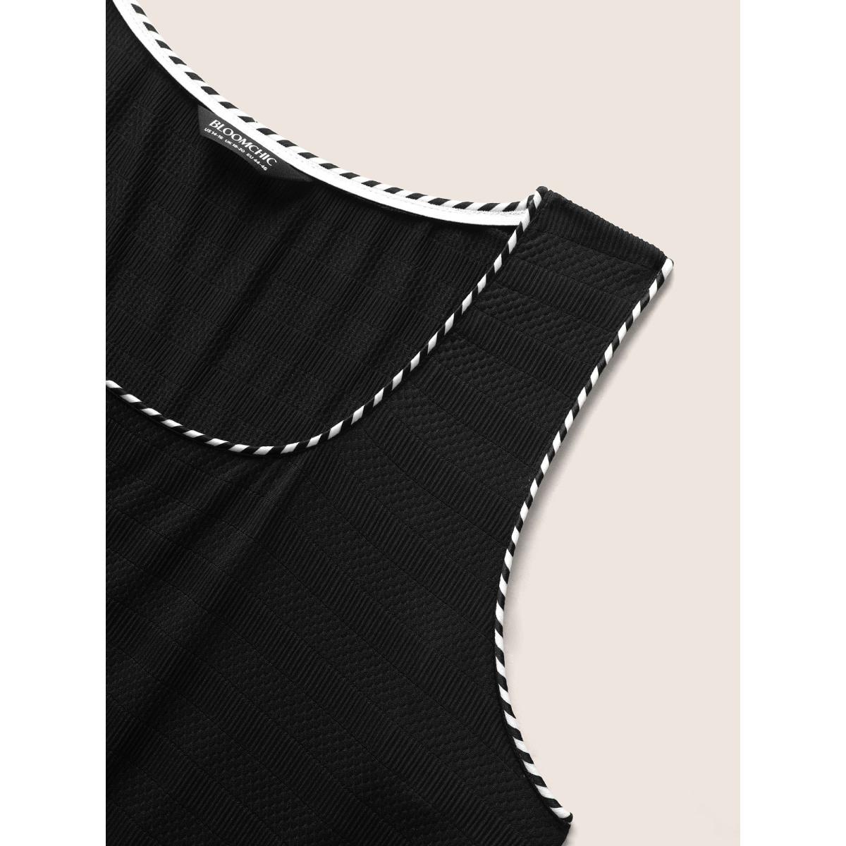 Plus Size Square Neck Contrast Webbing Split Hem Dress Black Women Elegant Woven ribbon&lace trim Square Neck Sleeveless Curvy BloomChic 14-16/1X Product Image