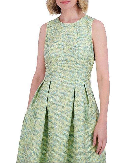 Vince Camuto Jacquard Round Neck Sleeveless Fit and Flare Dress Product Image