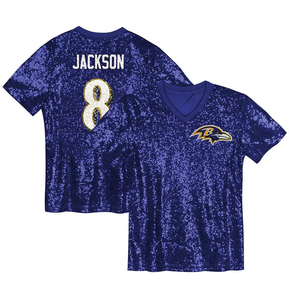 Women's Lamar Jackson Purple Baltimore Ravens Player Name & Number V-Neck Fashion Jersey,  Product Image