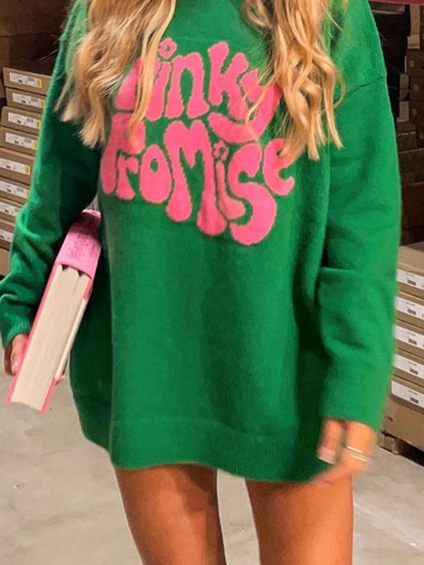 Contrast Color Letter Print Pull Over Sweater Product Image