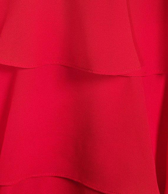 B. Darlin Chiffon Double Spaghetti Strap V-Neck Tiered Ruffle Long Dress Product Image