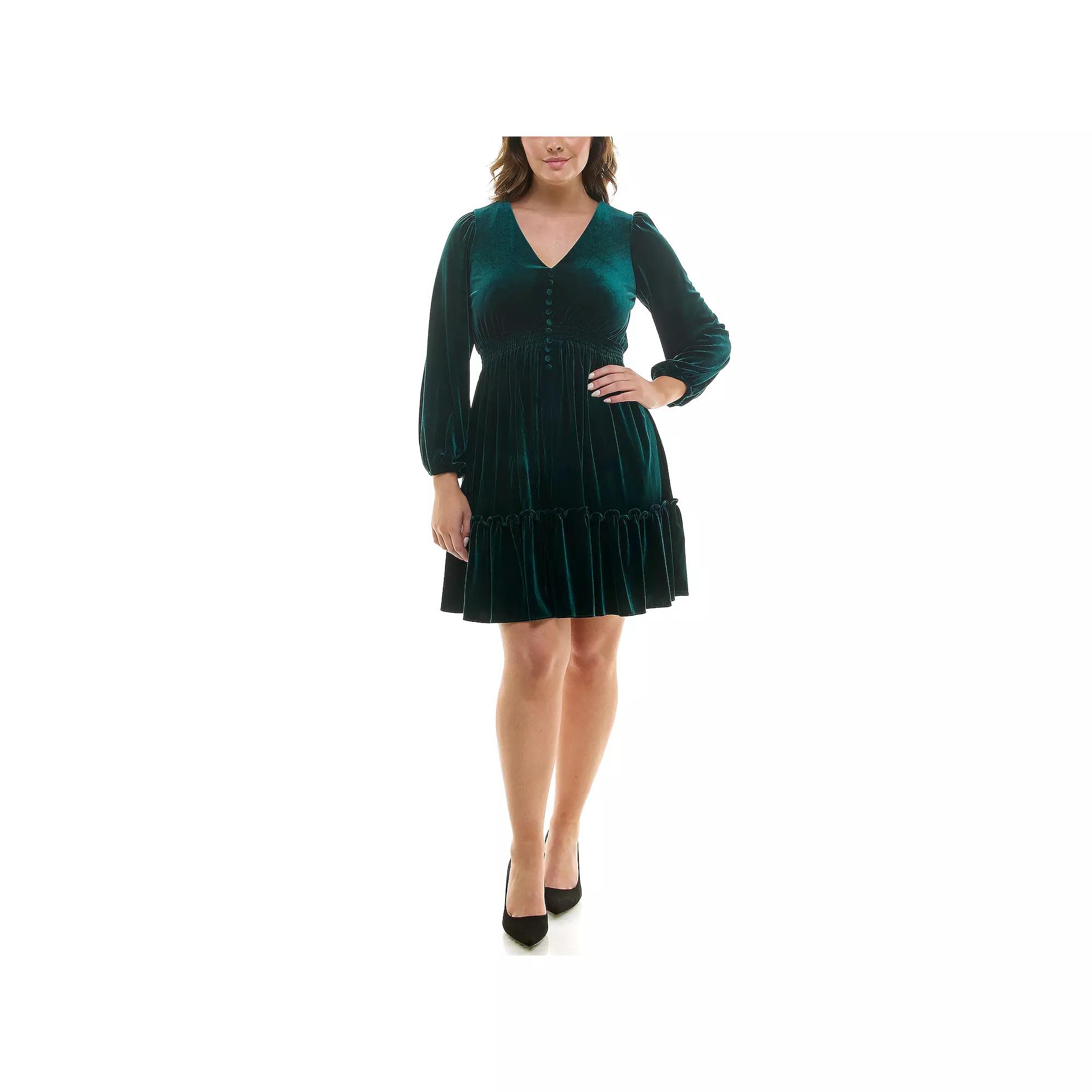 Plus Size Taylor Velvet Smocked Waist Dress, Women's, Size: 20 - Regular, Green Product Image