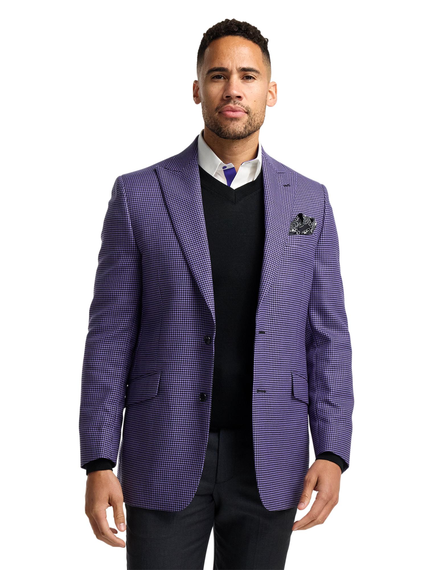 Wool Houndstooth Single Breasted Peak Lapel Sport Coat - Purple Product Image