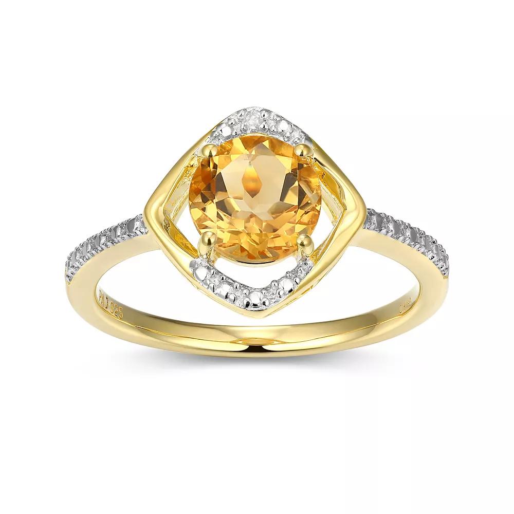 18k Gold Plated Sterling Silver Gemstone & Diamond Accent Halo Ring, Women's, November Gen Citrine Product Image