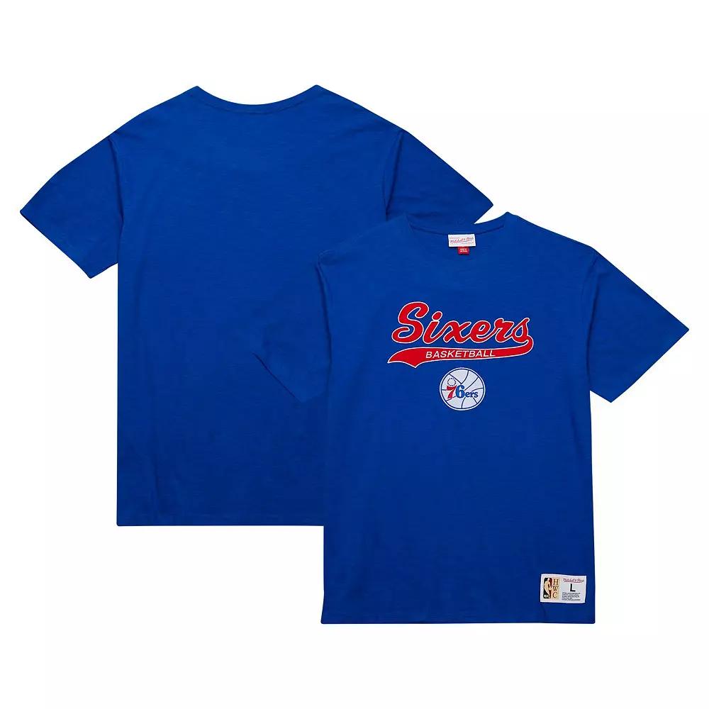 Men's Mitchell & Ness Royal Philadelphia 76ers Hardwood Classics Felt Applique Slub T-Shirt,  Product Image