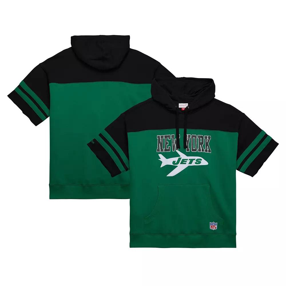 Men's Mitchell & Ness Kelly Green New York Jets Off Field Vintage Logo Short Sleeve Pullover Hoodie,  Product Image