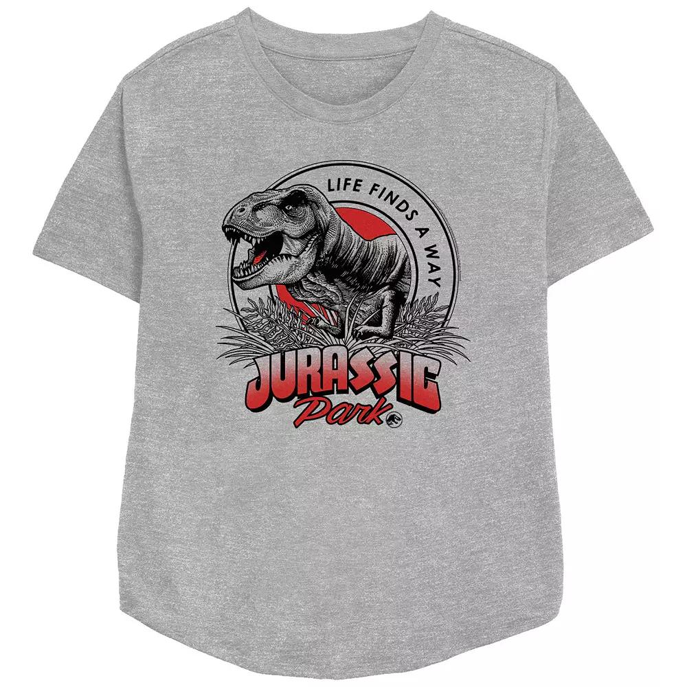 Women's Jurassic Park Life Finds A Way Vibrant Relaxed Fit Graphic Tee, Girl's, Size: Large, Athletic Grey Product Image