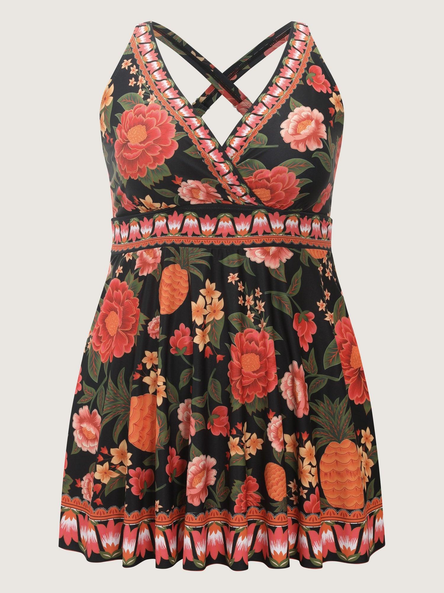Floral Print Contrast Edge Swim Dress Female Product Image
