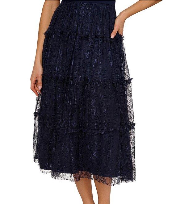 Adrianna Papell Square Neck Sleeveless Mixed Media Tiered Midi Dress Product Image