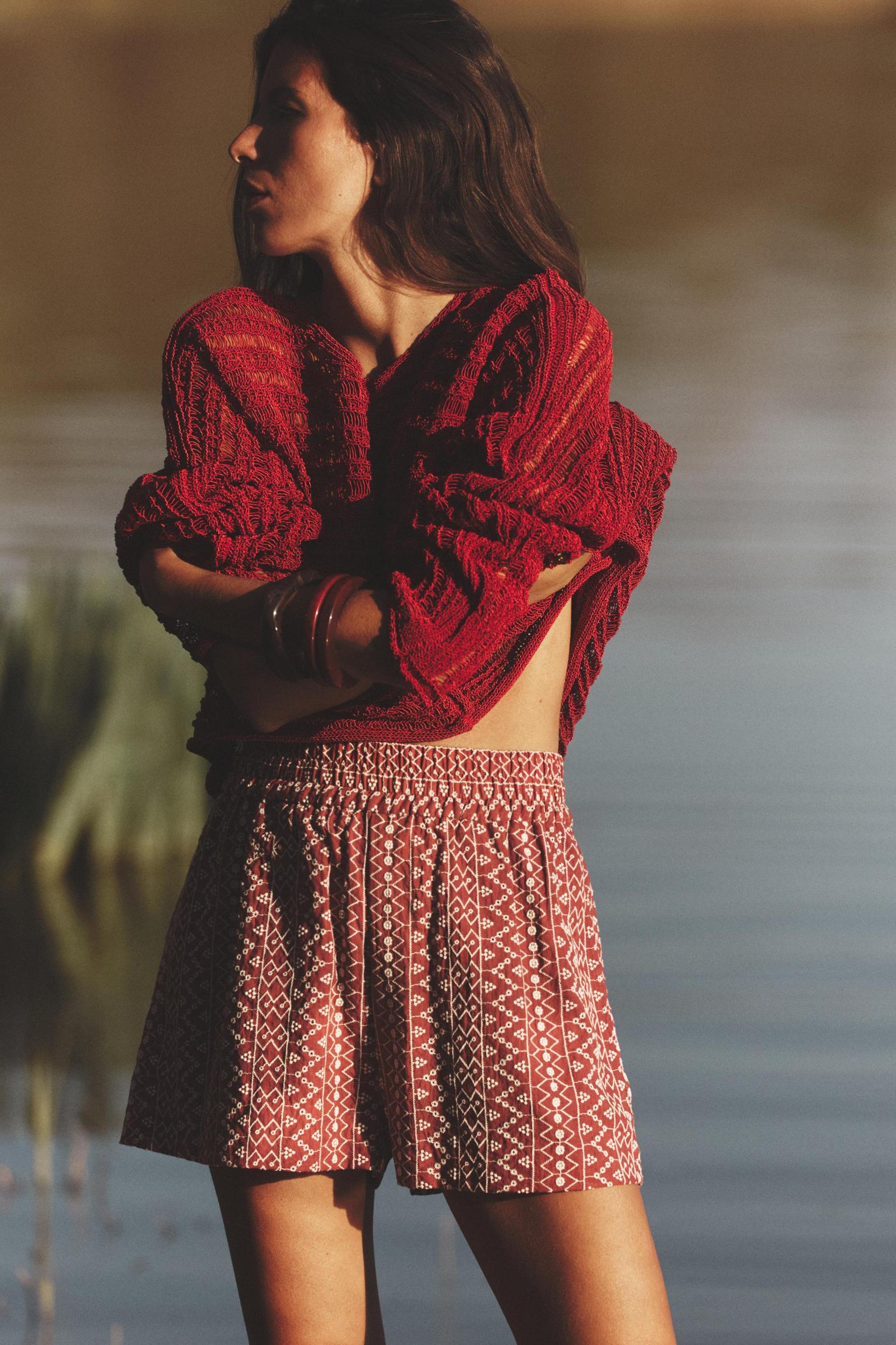 PERFORATED EMBROIDERY SHORTS Product Image