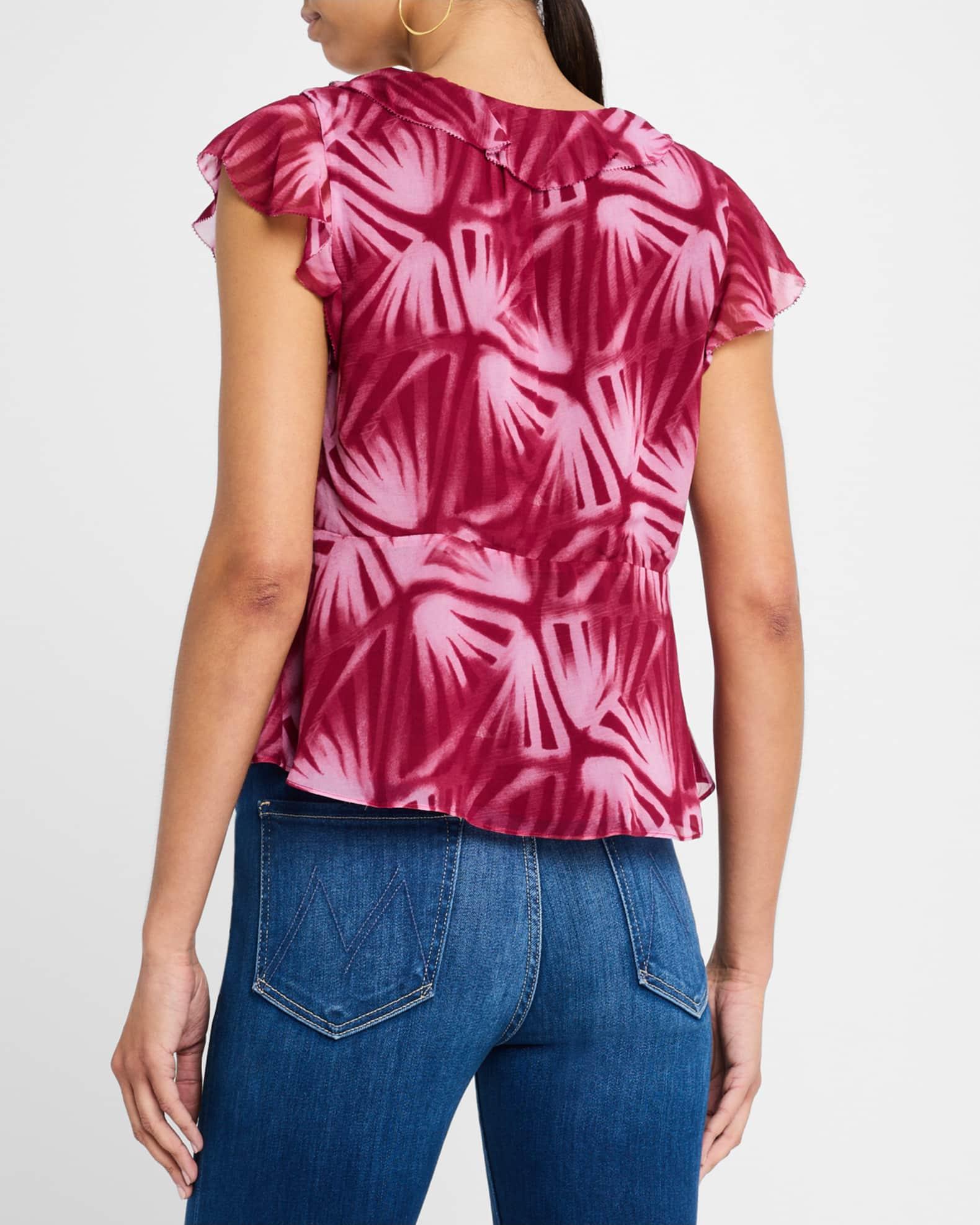 Carmine Chiffon Flutter-Sleeve Blouse Product Image