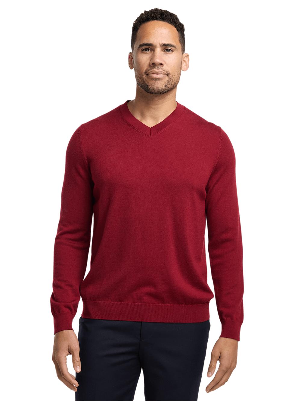 Merino Wool V-neck Sweater - Wine Product Image