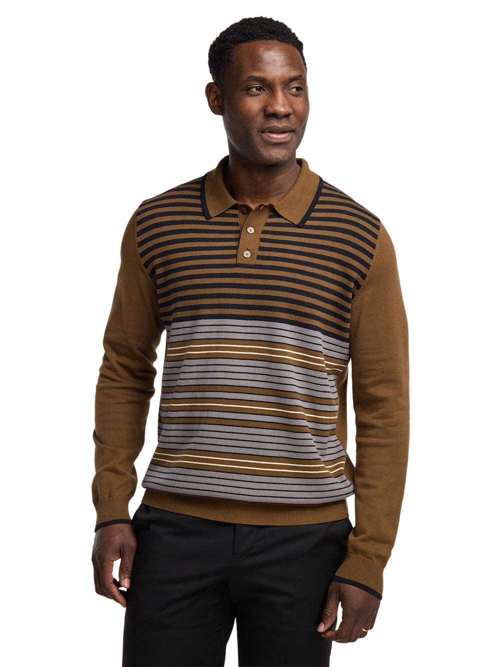 Cotton Three Button Polo - Brown Product Image