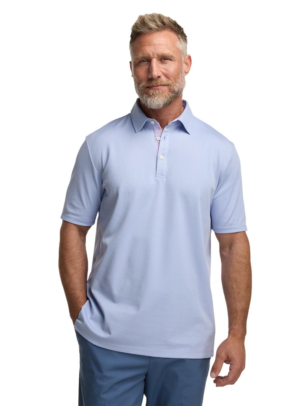 Cotton Blend Three Button Polo - Blue Product Image