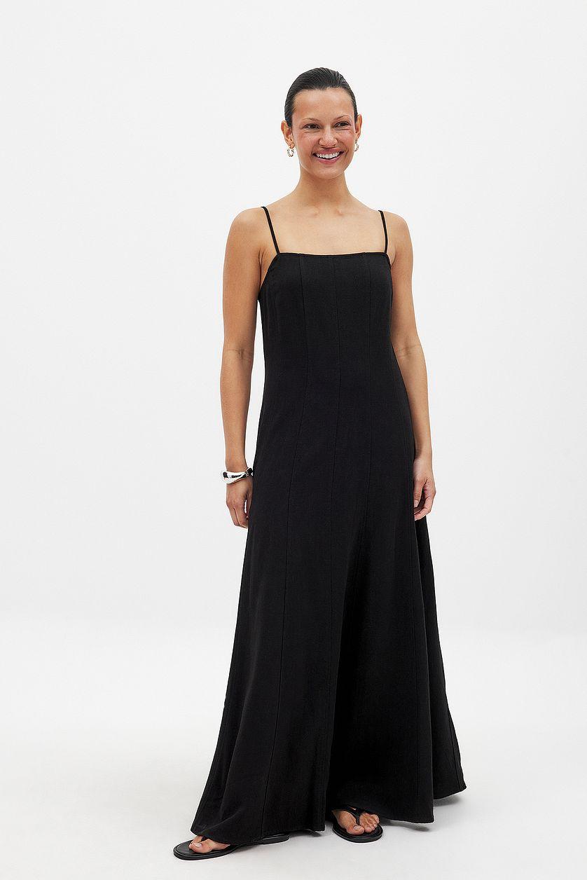 Linen Blend Seam Detail Maxi Dress Product Image