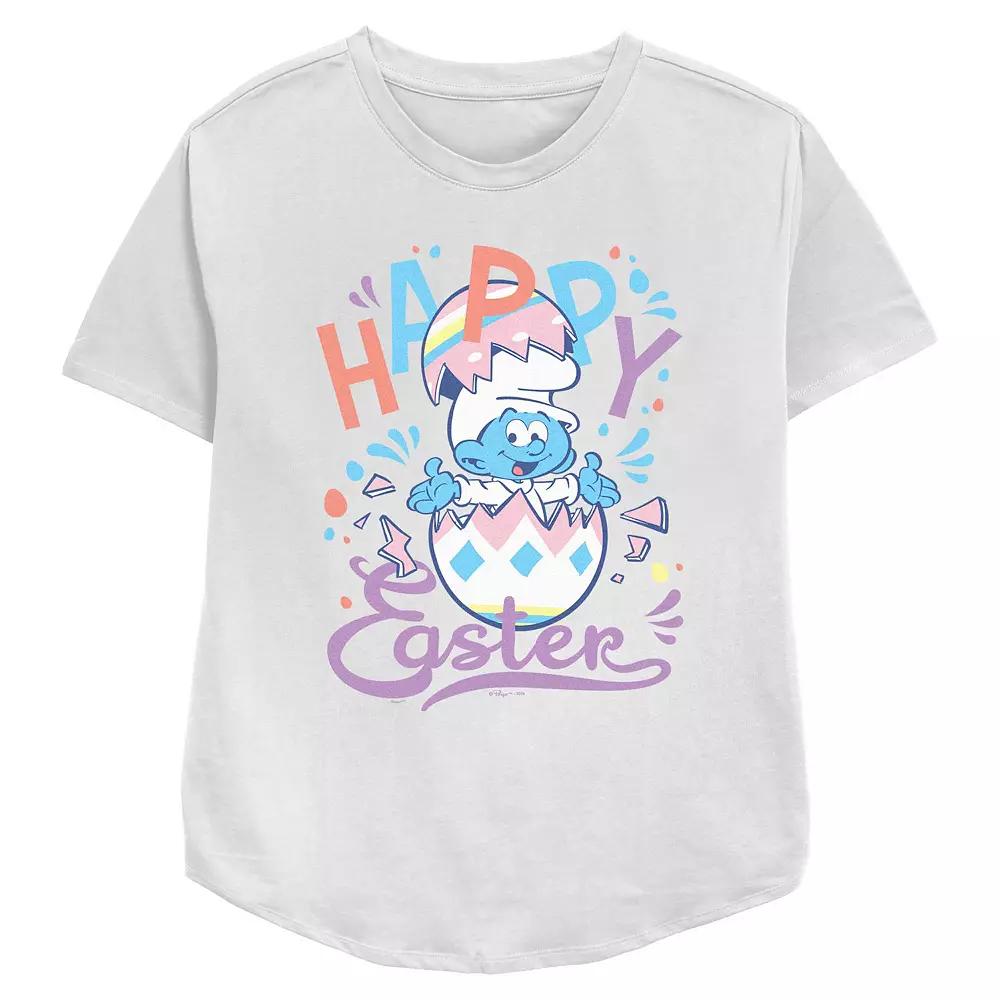 Women's Smurfs Happy Easter Baby Smurf Relaxed Fit Graphic Tee, Size: XXL, White Product Image