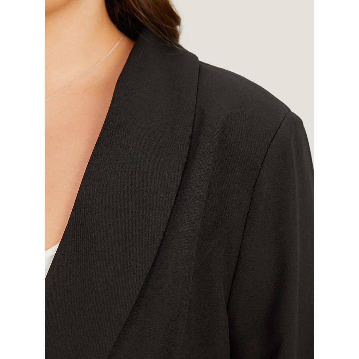 Plus Size Plain Ties Pocket Belted Lapel Collar Blazer Black Women Office Plain Plain Sleeve Long Sleeve Lapel Collar 26/4X Pocket Belt Workwear Essentials Blazers BloomChic Product Image