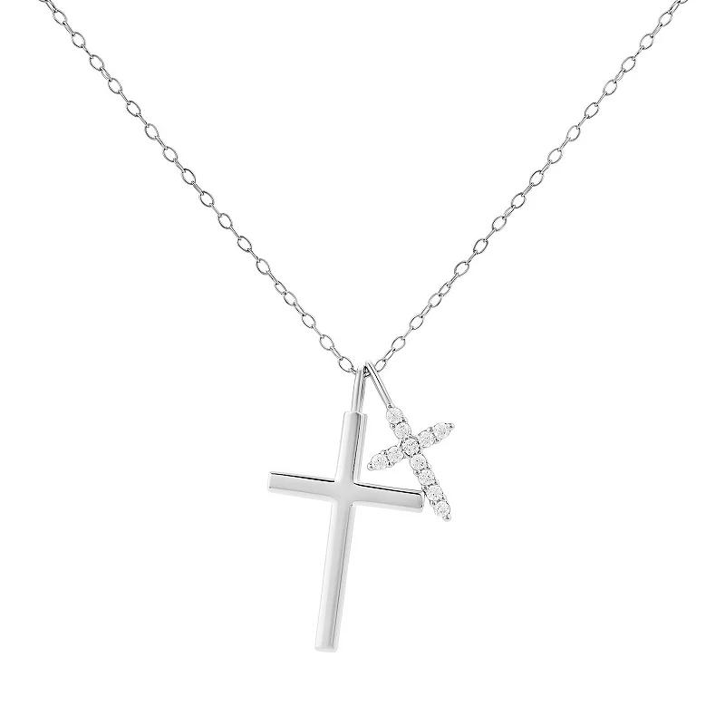 PRIMROSE Sterling Silver Cubic Zirconia Cross Pendant Necklace, Women's, Size: 18" Product Image