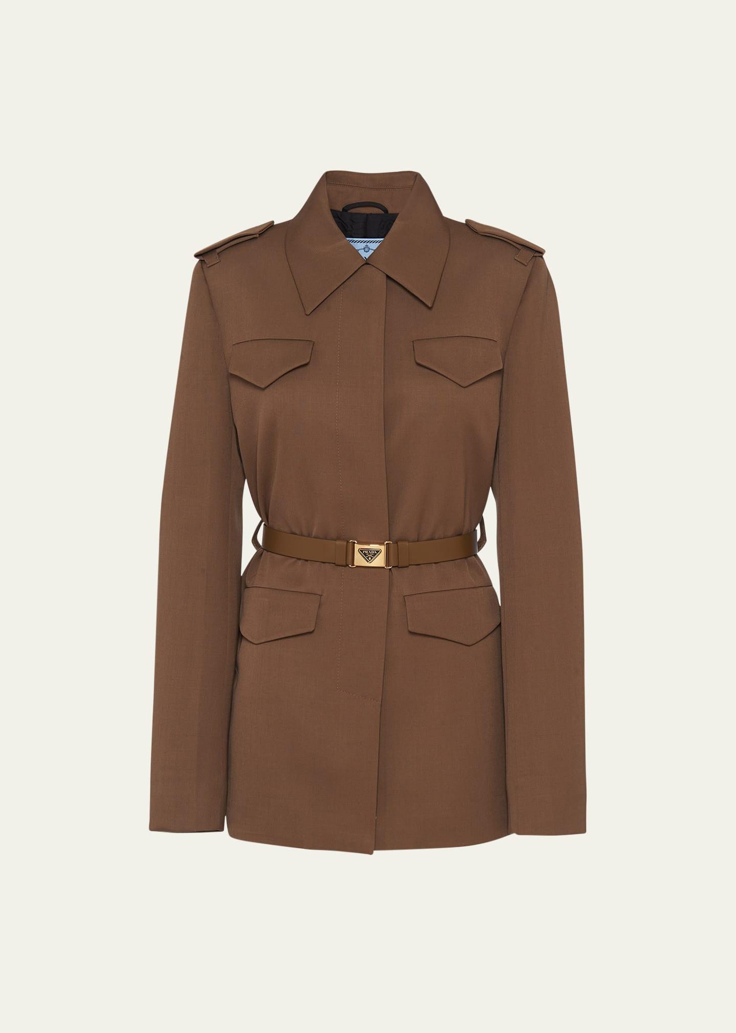 Gabardine Leather Belted Jacket Product Image