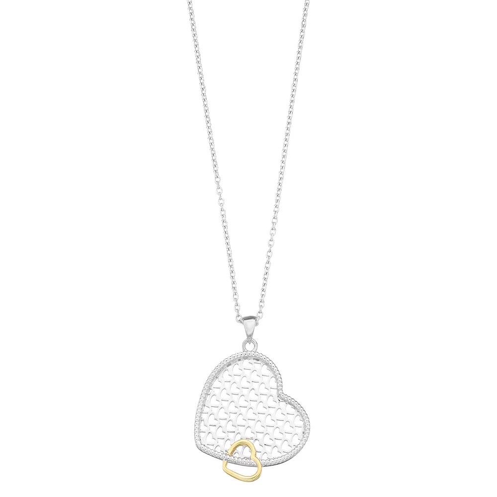Sterling Silver Two Tone Double Heart Pendant Necklace, Women's, Size: 18" Product Image
