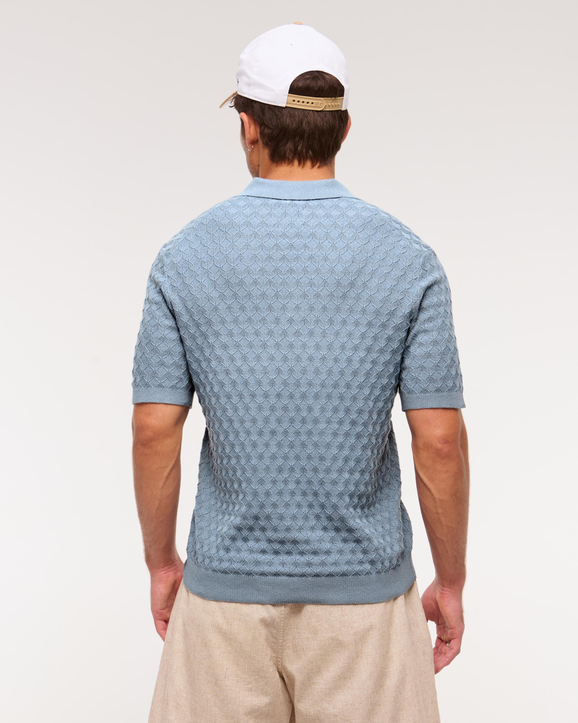 Pointelle Stitch Johnny Collar Sweater Polo Product Image