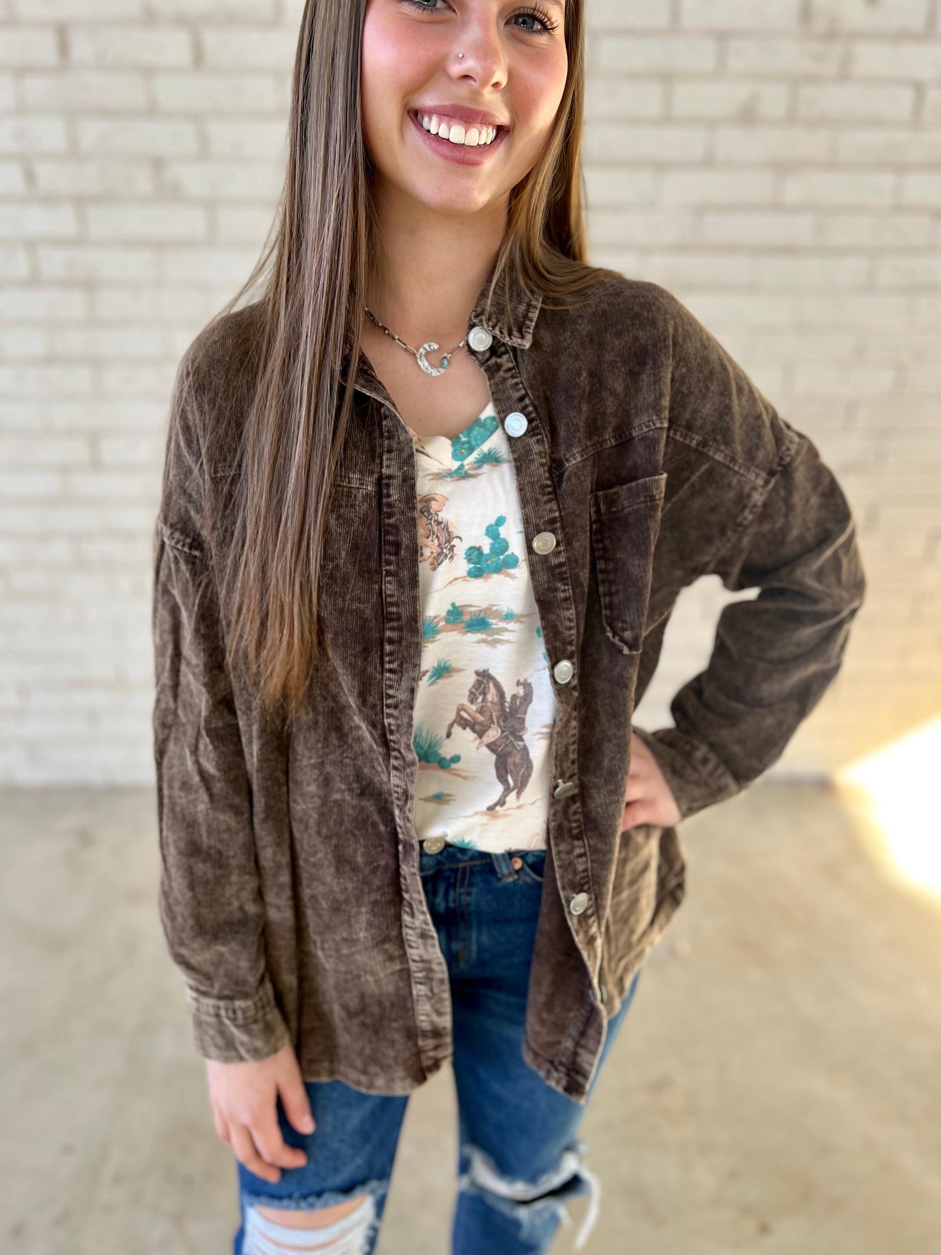 PLUS Brown Acid Wash Corduroy Shacket Product Image