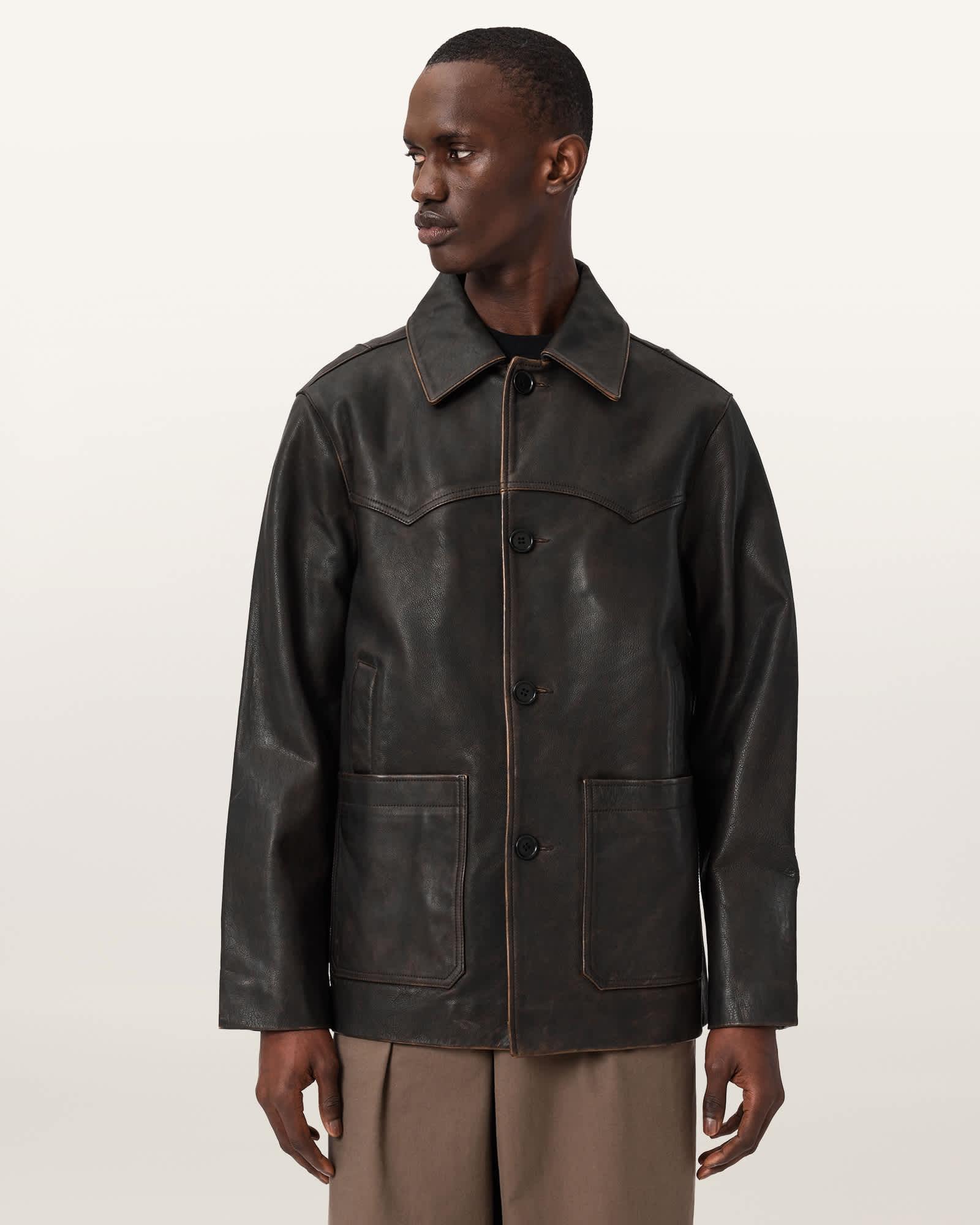 Hartwell Leather Coat COGNAC BROWN | ALLSAINTS US Product Image