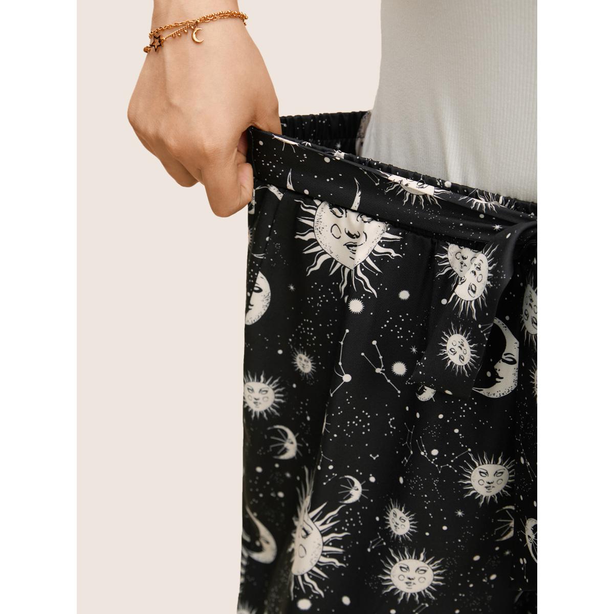 Plus Size Silhouette Floral Print Ties Side Seam Pocket Pants Women BlackFlower Elegant Wide Leg High Rise Everyday Pants BloomChic 18-20/2X Product Image