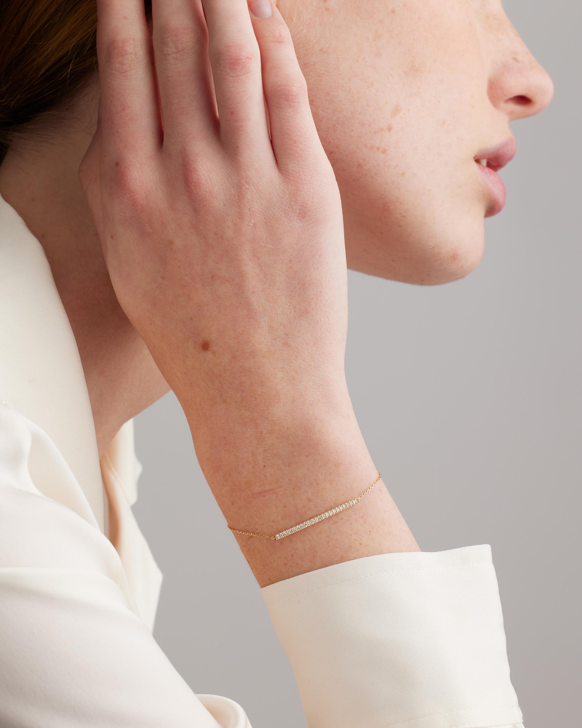 Quince | Women's 14K Gold Pave Diamond Bar Bracelet Product Image