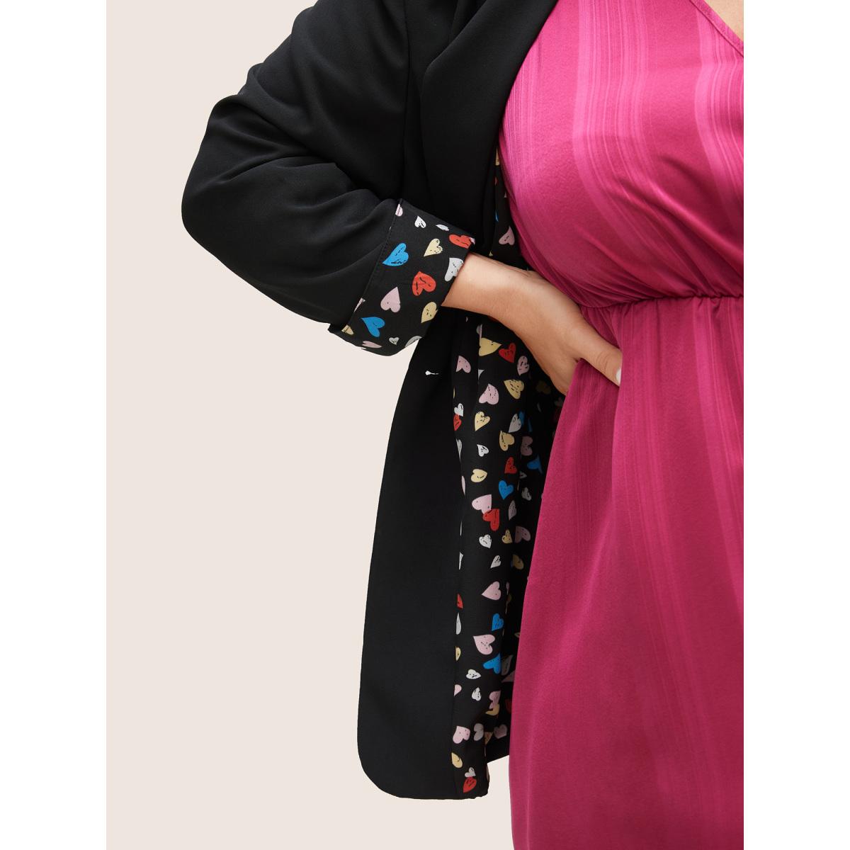 Plus Size Colour Heart Lined Suit Collar Pocket Blazer Black Women Work Heart Print Non Sleeve Long Sleeve Suit Collar 10/M Double-flap pocket At the Office Blazers BloomChic Product Image