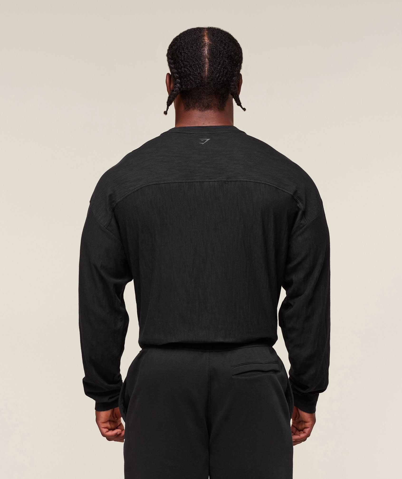 Gymshark Lightweight Slub Textured Lifting Authenticator OS LS T-shirt - Black Male Product Image