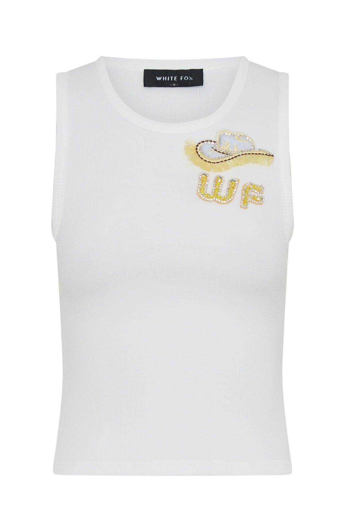 Honey Please Rib Tank White/Yellow Product Image