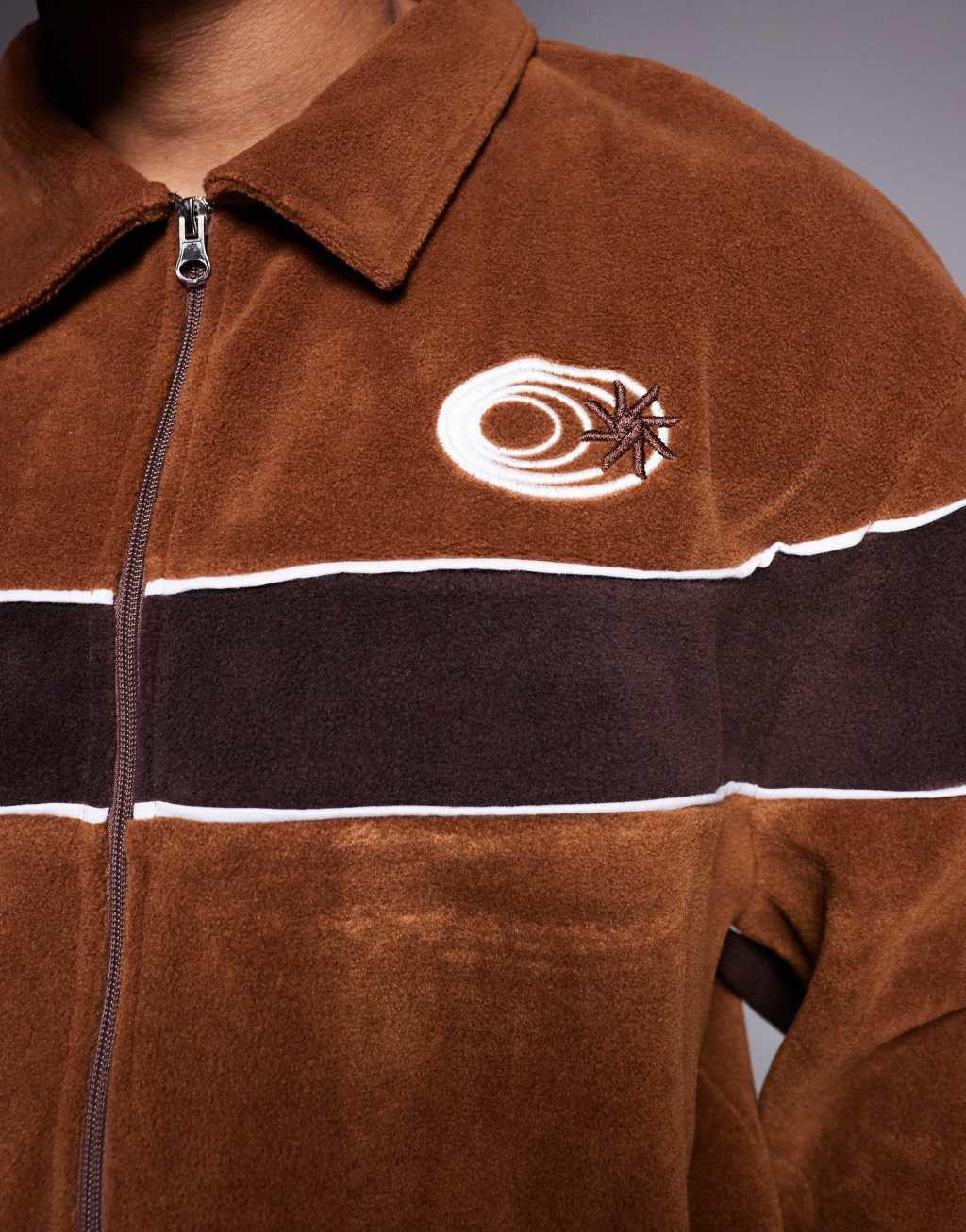 ASOS DESIGN oversized boxy track jacket with panels in brown fleece - part of a set  Product Image