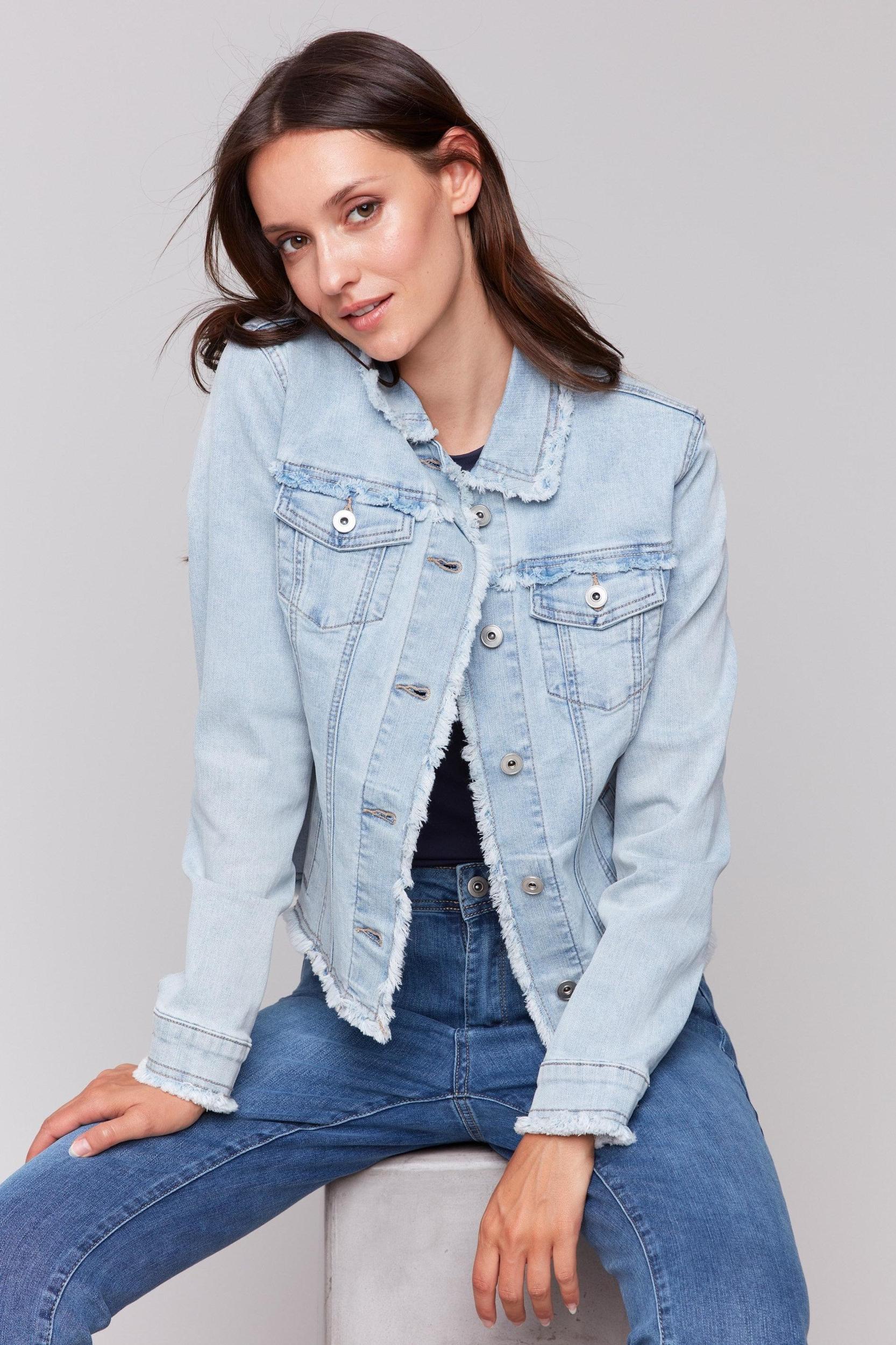 Twill Jean Jacket With Frayed Edges Product Image