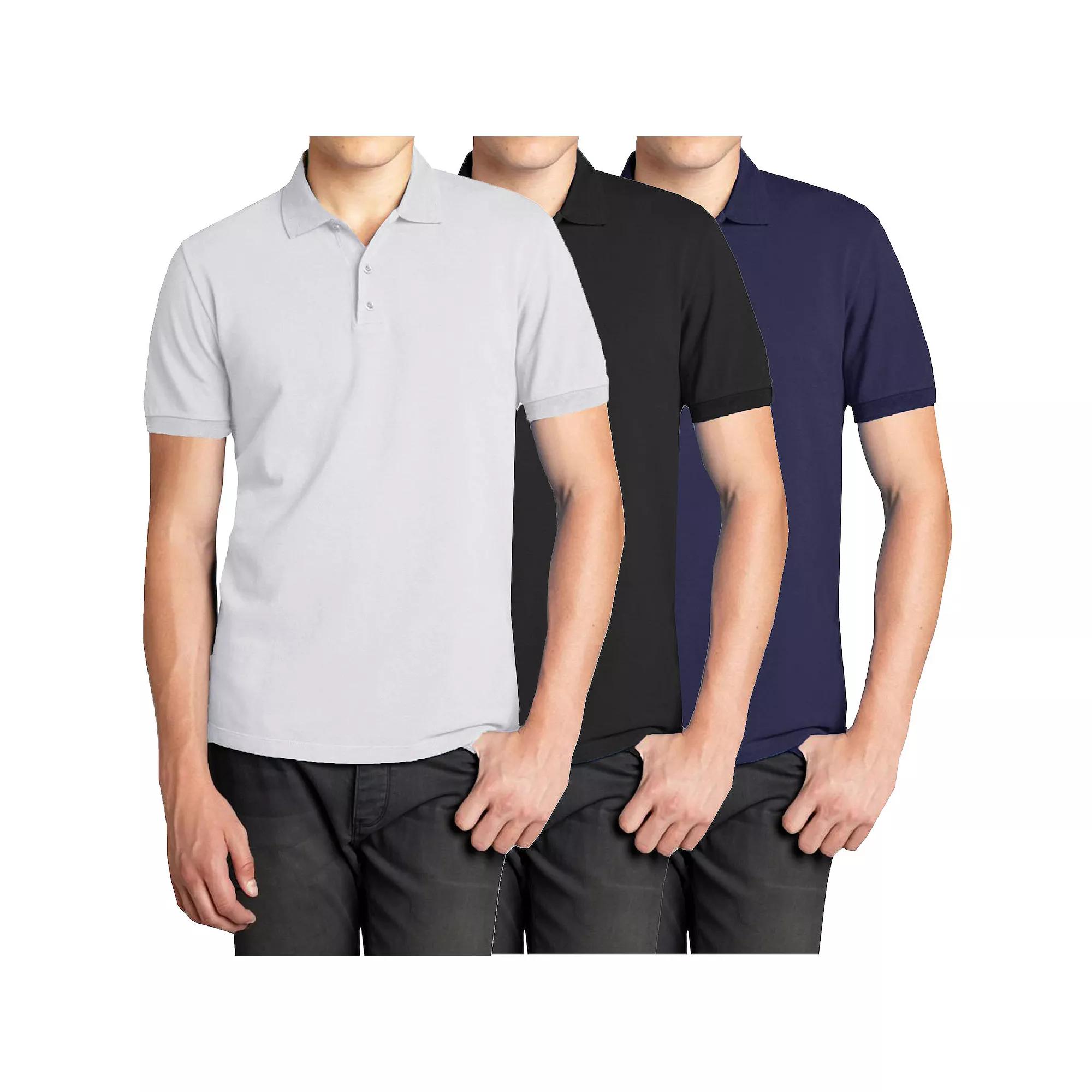 Men's Galaxy 3-Pack Pique Polos, Size: Small, White Black Navy Product Image