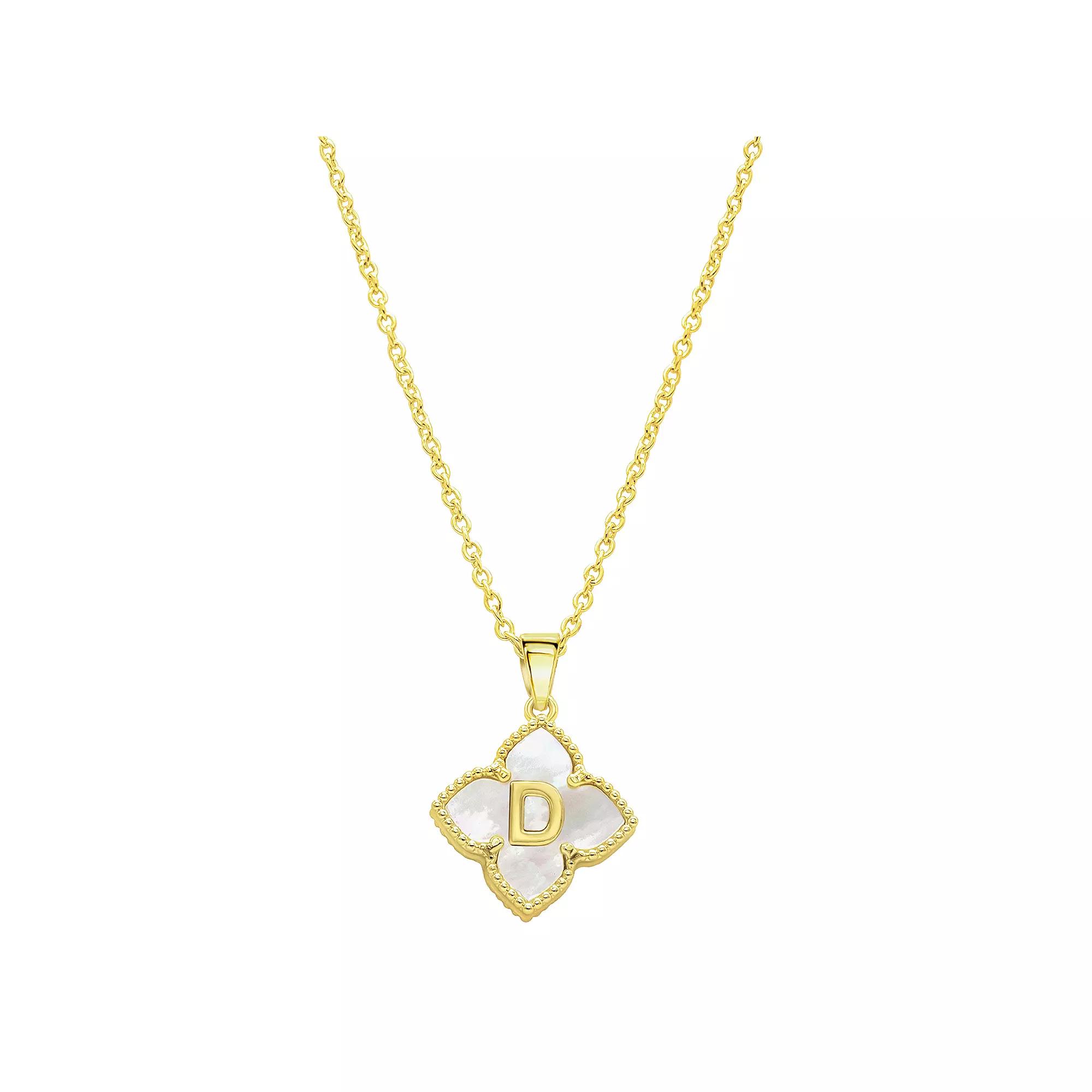 Adornia Gold Tone Adjustable White Mother of Pearl Initial Floral Necklace, Women's, Size: 16-18" ADJ Product Image