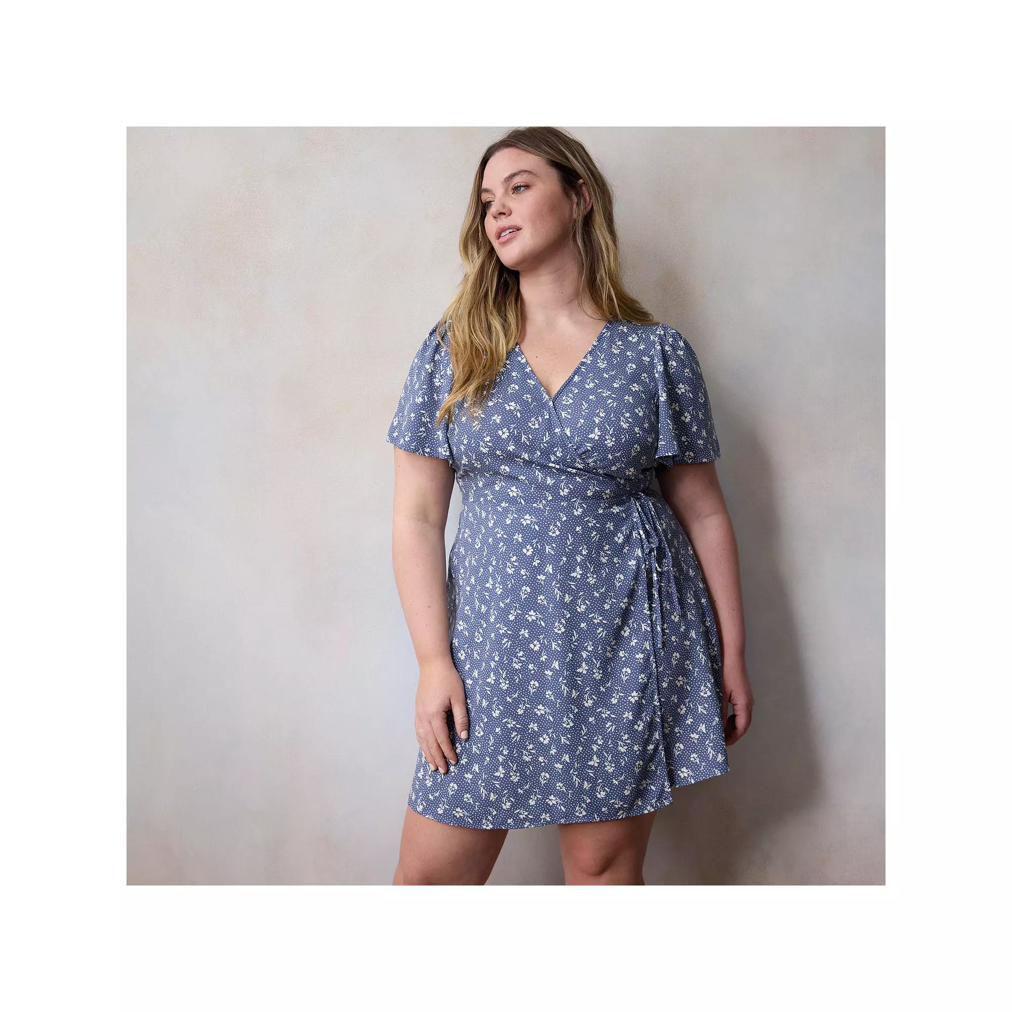 Plus Size LC Lauren Conrad Modern Wrap Mini Dress, Women's, Size: 1XL, Blue Dottie Fleur Product Image