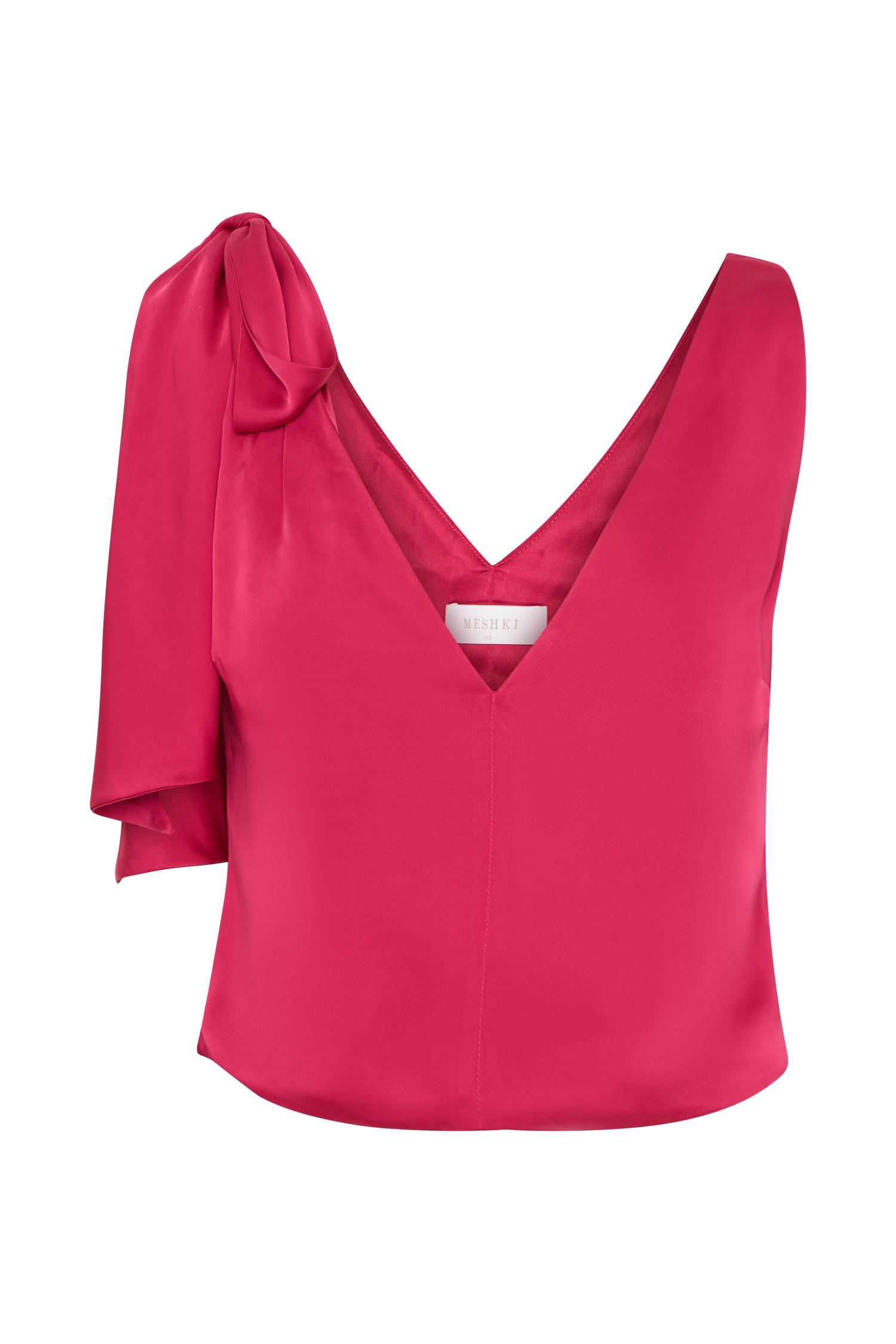 Nicola Satin Tie Sleeveless Top - Pink Cherry Product Image
